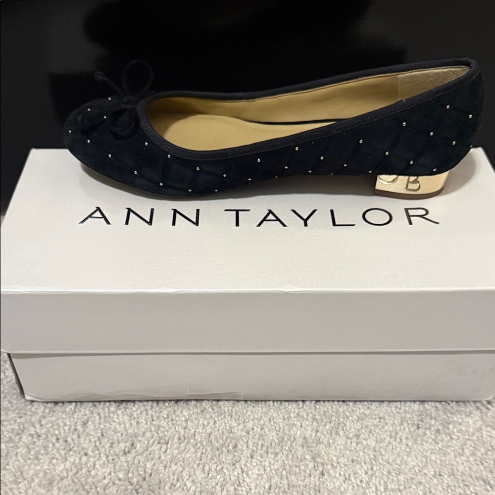 Ann Taylor Black Studded Flats with Gold Heel